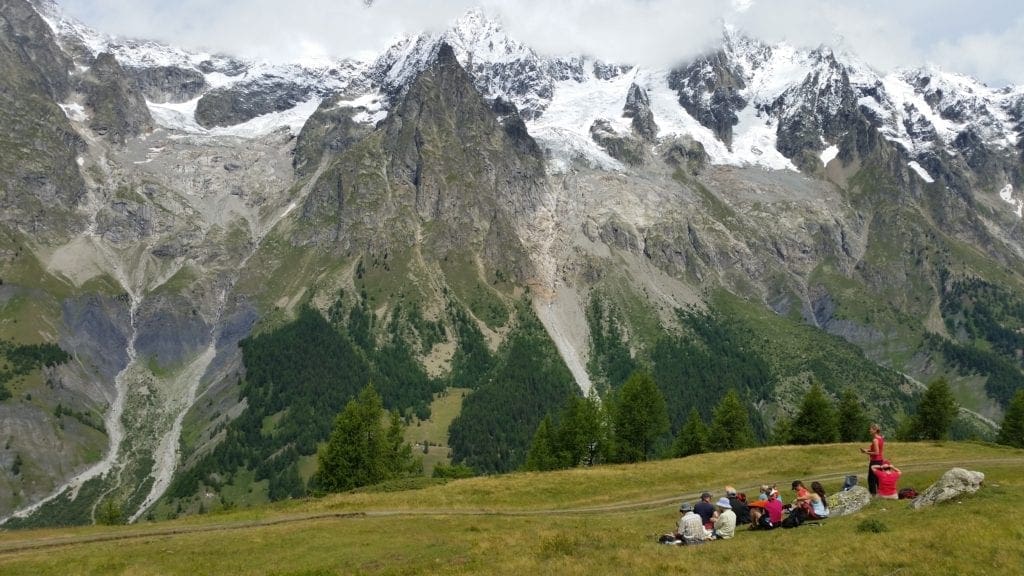 Relaxing on a picnic break during a hike in the Mont Blanc range. 