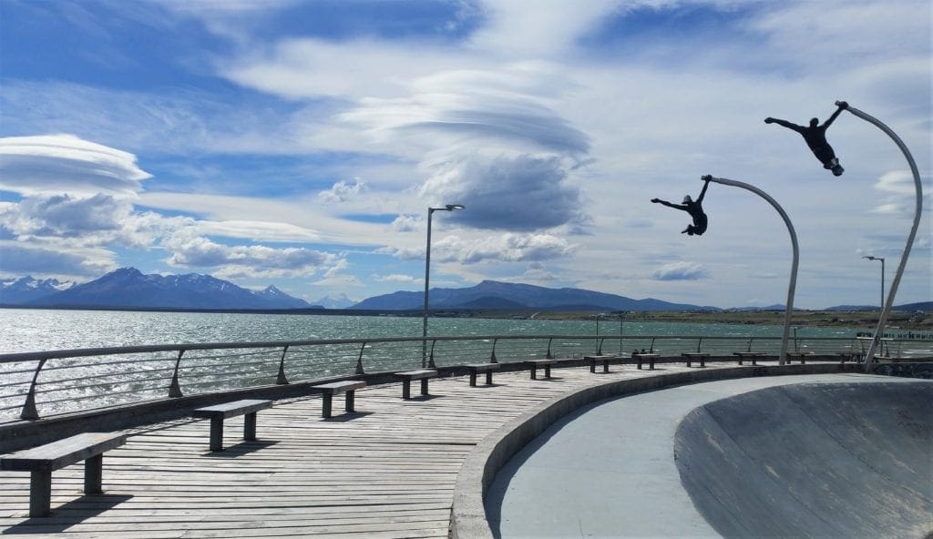 Skate park on the water in Puerto Natales, Chile