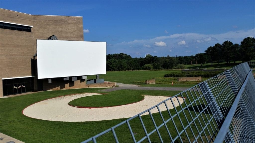Outdoor movie screen at the Museum Park.