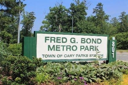 Entry sign at Bond Park in Cary, NC