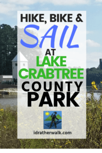 Lake Crabtree County Park is the best in-town alternative to a trip to the beach for a quick fix of sand and time on the water. In my opinion, any park where you can take your kids to paddle or even just watch the sun on the water is a big bonus - especially when you don't have to drive more than 15-20 minutes to get there. Located in a forested area near Raleigh-Durham International Airport, Lake Crabtree County Park offers visitors a 520-acre flood-control lake adjacent to a  215-acre wooded site, with 16-plus miles of hiking and biking trails, picnic areas, boating and catch-and-release fishing.