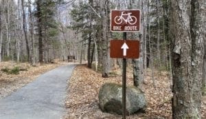 The Franconia Notch Bike Path is clearly marked at the upper level parking lot.