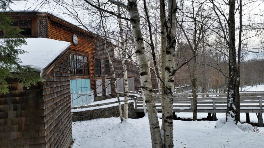 The Flume Gorge Visitors Center in winter