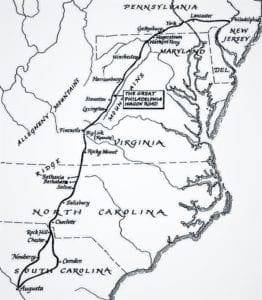 Map of the Great Wagon Road, route between Pennsylvania and S. Carolina