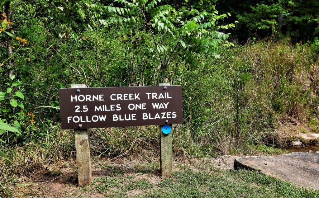 Trailhead sign at the Horne Creek Trail.