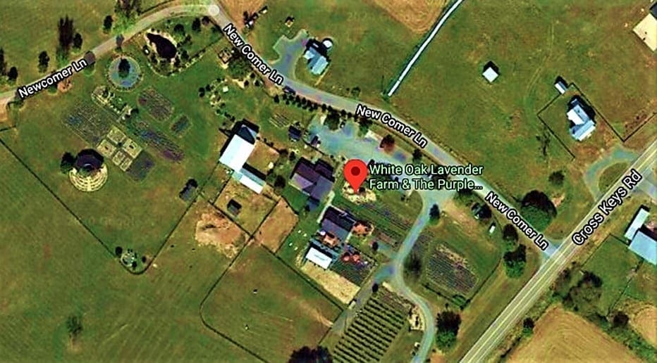 Aerial view of the Lavendar Farm, with Cross Keys Road noted
