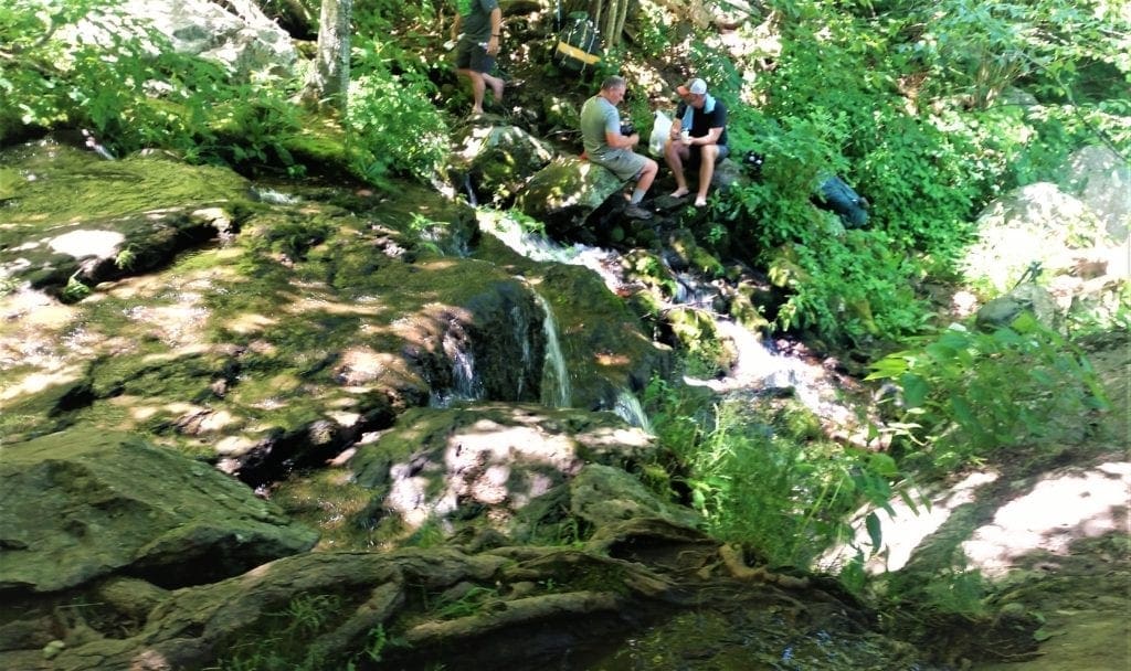 Hikers rest at Lewis Falls.