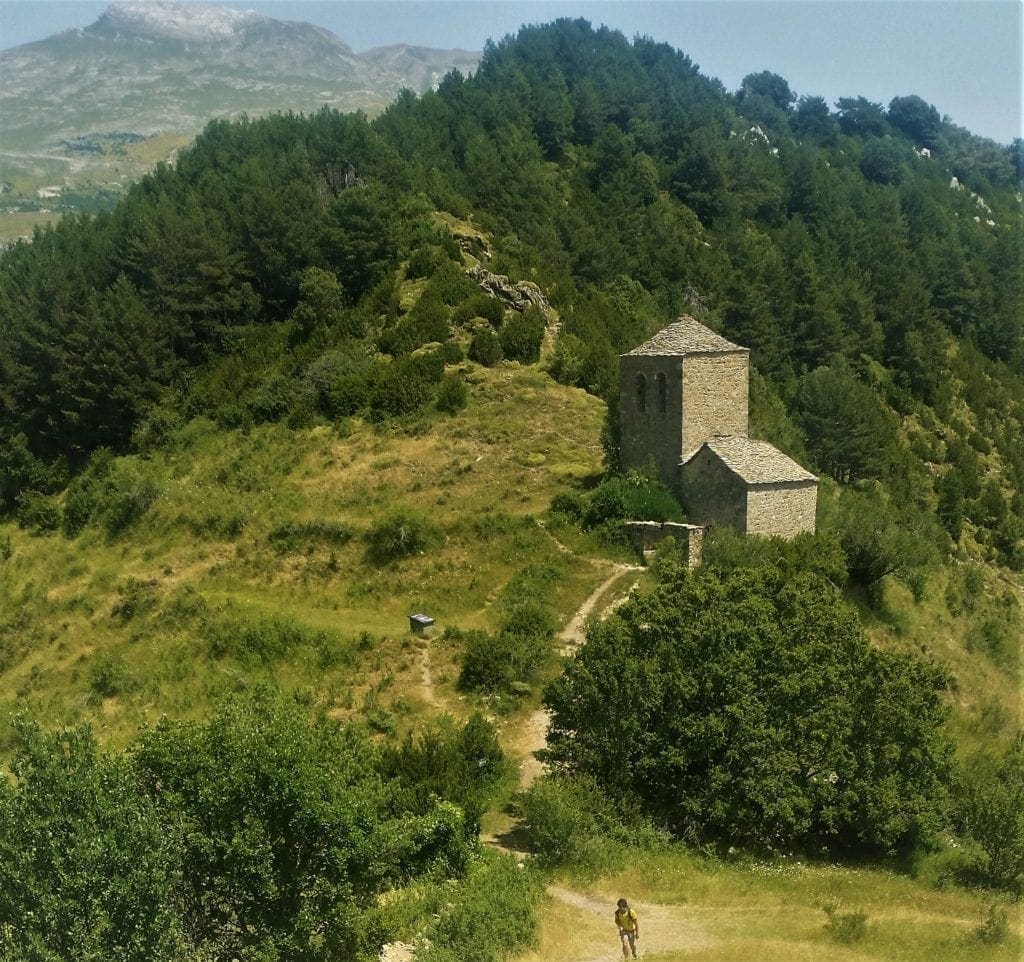 Hiker makes his way to the top of the hill to view the hermitage of the Virgen de la Peña.