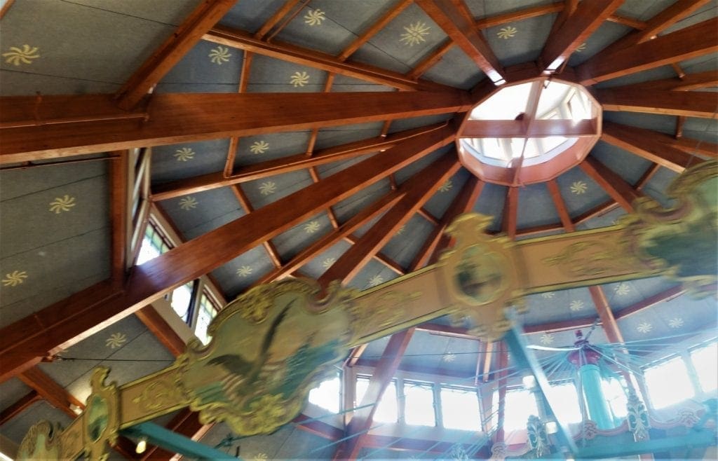 The roof of the Carousel building has a central skylight and the ceiling is decorated with whimsical stars.