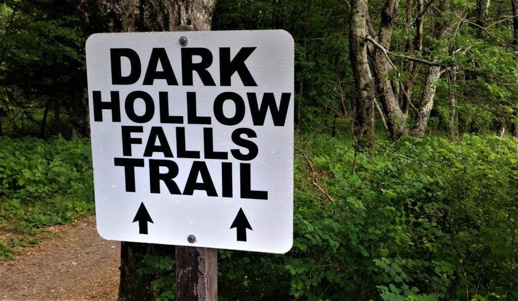 Trailhead sign in Shenandoah National Park