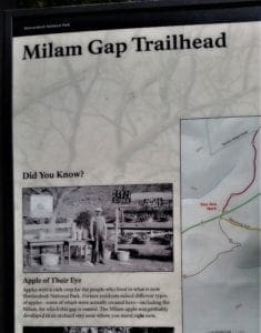 Information sign at the Milam Gap Trailhead.