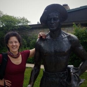 Author with "Mike" sculpture dedicated to the CCC at Shenandoah National Park.
