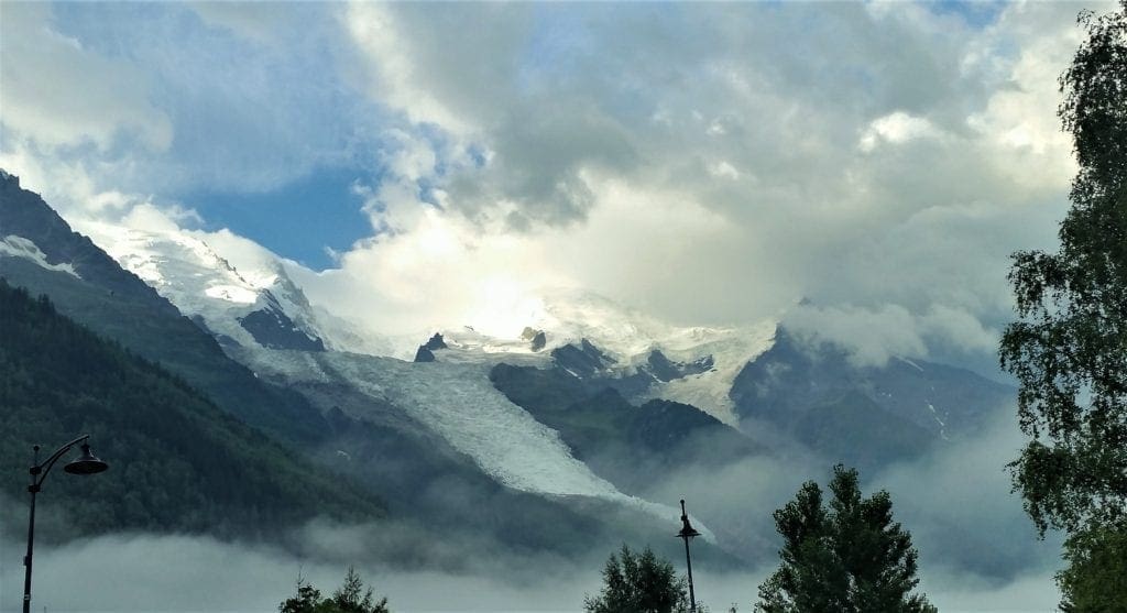 Sunshine through clouds over the Mont Blanc range