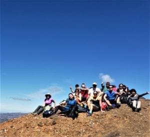 Author with G Adventures group at the Tongariro Alpine Crossing in New Zealand.