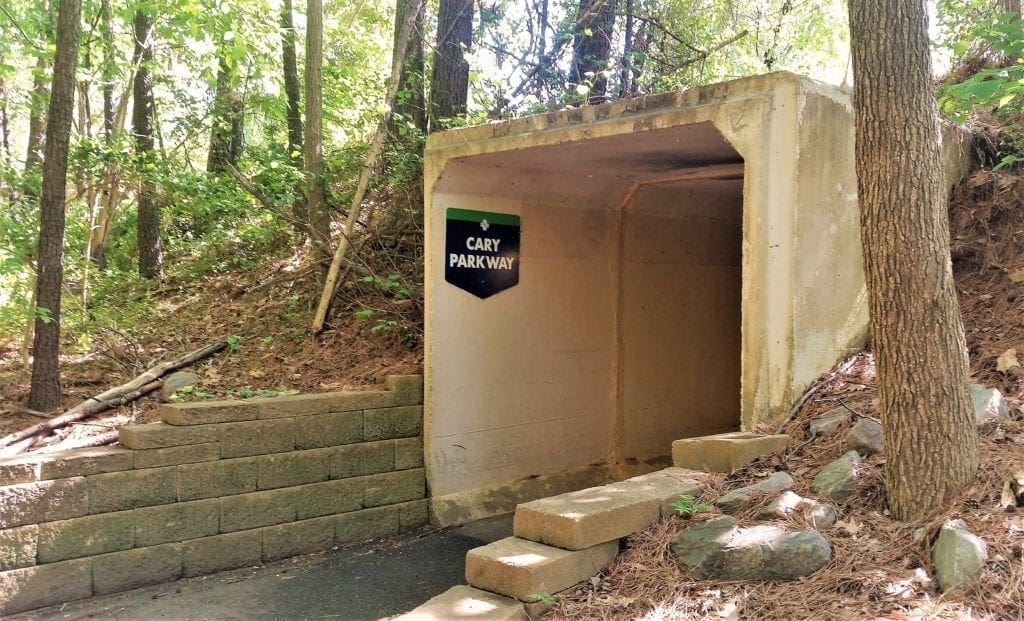 The White Oak Creek Greenway uses a tunnel to cross underneath Cary Parkway