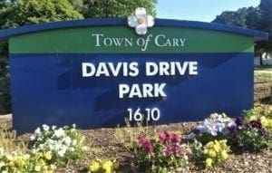 Park sign at Davis Drive Park