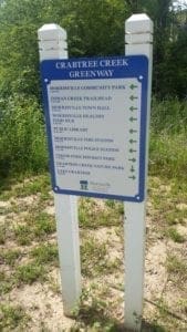 Trail sign on the Crabtree Creek Greenway