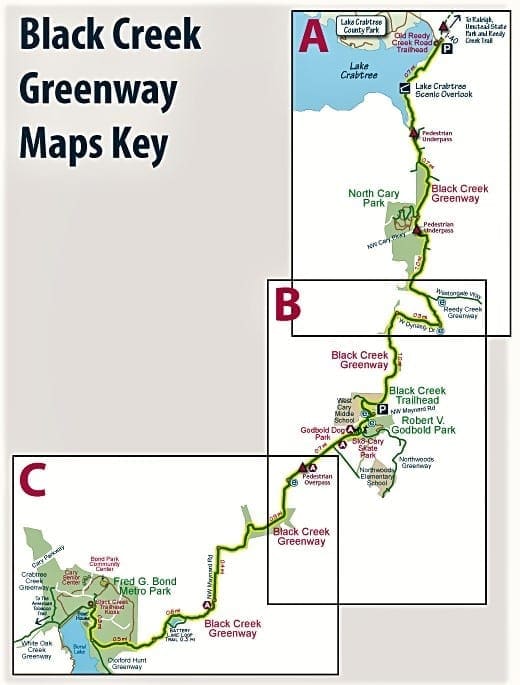 Overview of Black Creek Greenway. See map details on Town of Cary website.