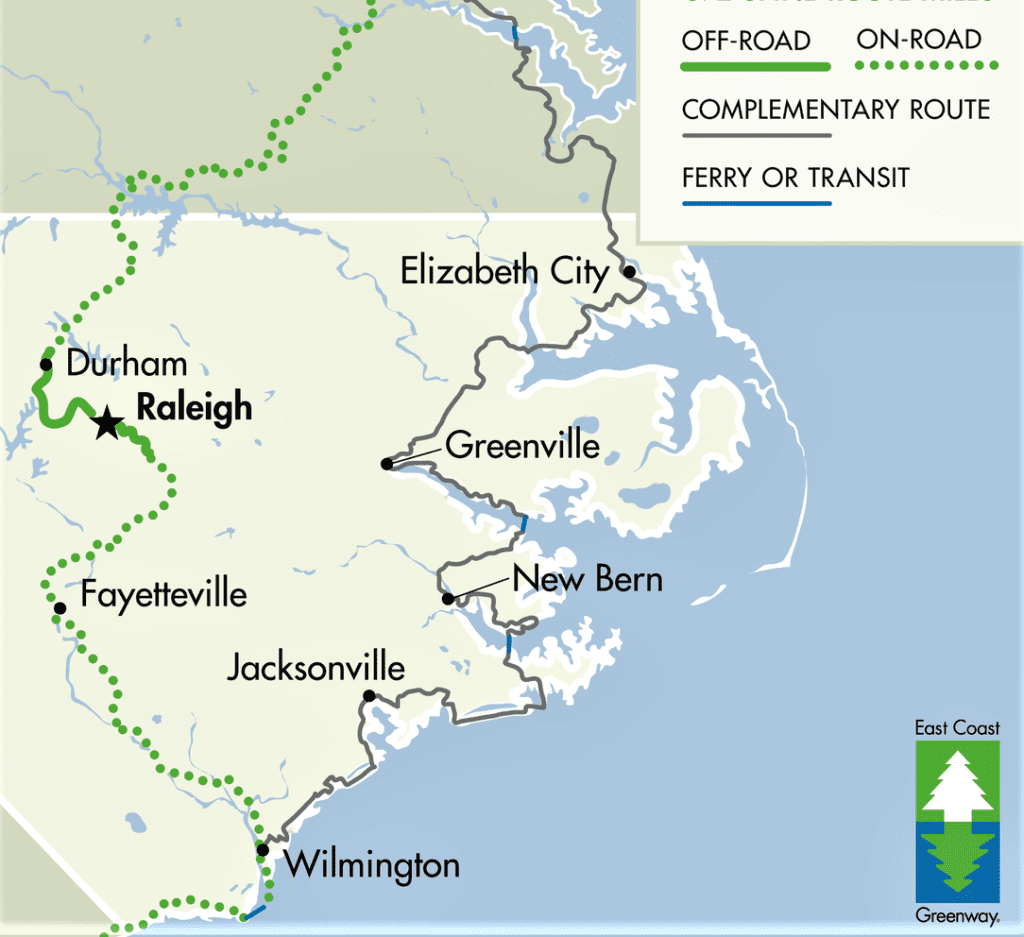 East Coast Greenway routes inside North Carolina