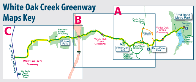 Overview of White Oak Creek Greenway. See map details on Town of Cary website.