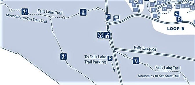 Map showing the Falls Lake Trail in Rolling View section