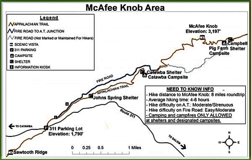 Map of the McAfee Knob Trail