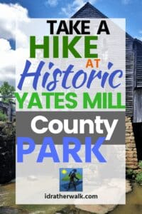 Historic Yates Mill County Park features one of the oldest buildings in Raleigh and the only remaining functioning gristmill in Wake County. There's a pond, a few shorter&nbsp; - mostly shady - flat hiking trails, and fishing (with a permit). If you've got grade school or younger kids, or just want an easy outdoor break, Historic Yates Mill County Park could be a wonderful hang-out for your family!