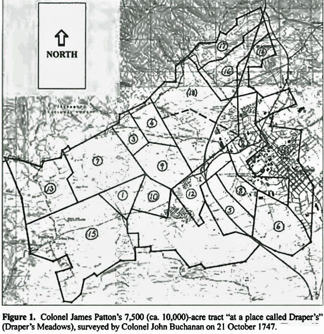 1747 Survey of the Draper's Meadows tract owned by Col. James Patton.