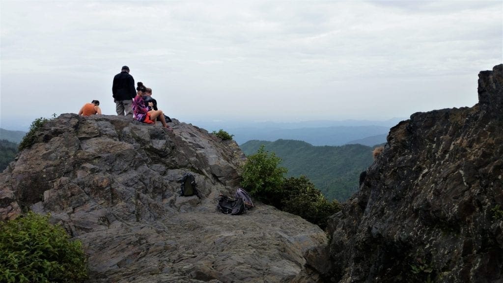 Hikers on Charlie's Bunion at Smoky Mountains National Park