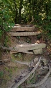 Steep steps up from the river's edge.