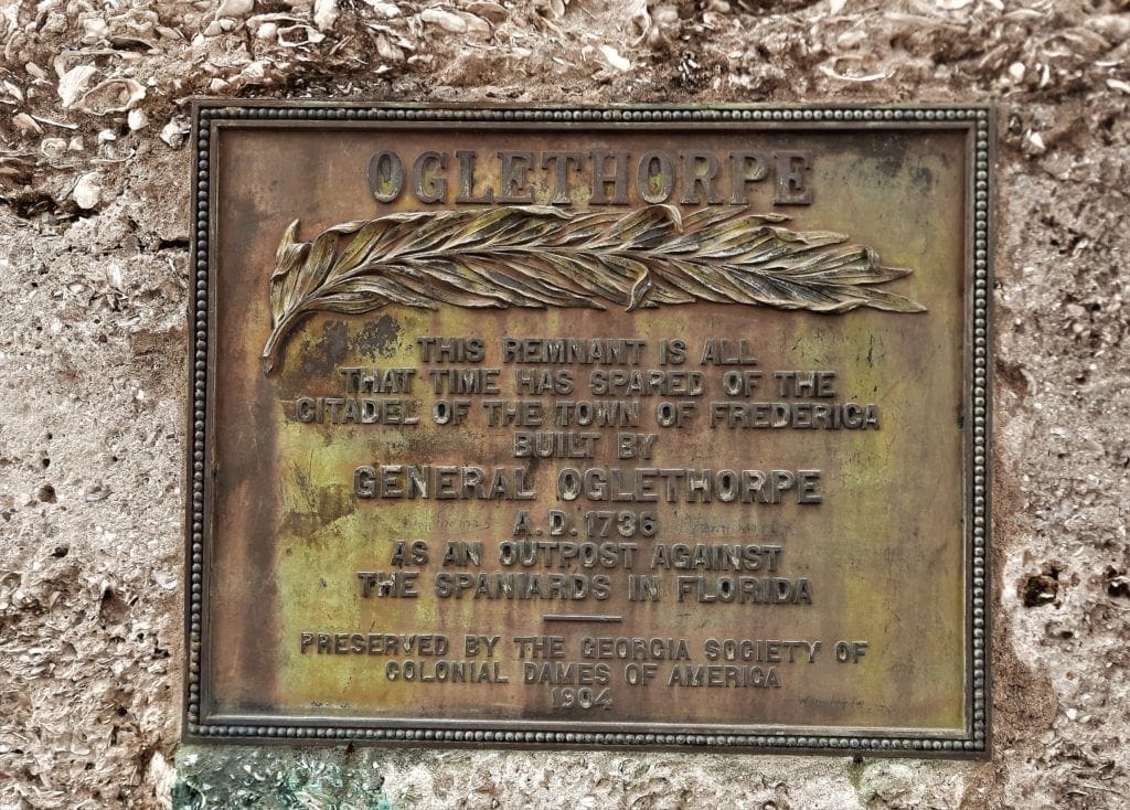 Plaque placed by the Colonial Dames of America at the Fort Frederica ruins in 1904.