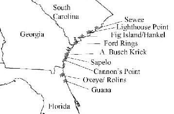 Known shell ring sites on the Coast