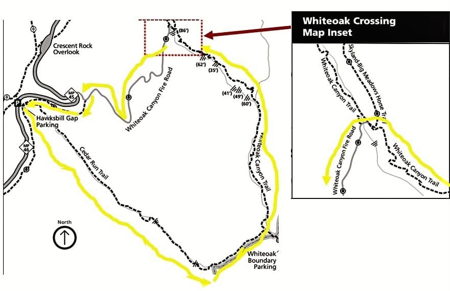 Map of the route I took to hike the Cedar Run Circuit.