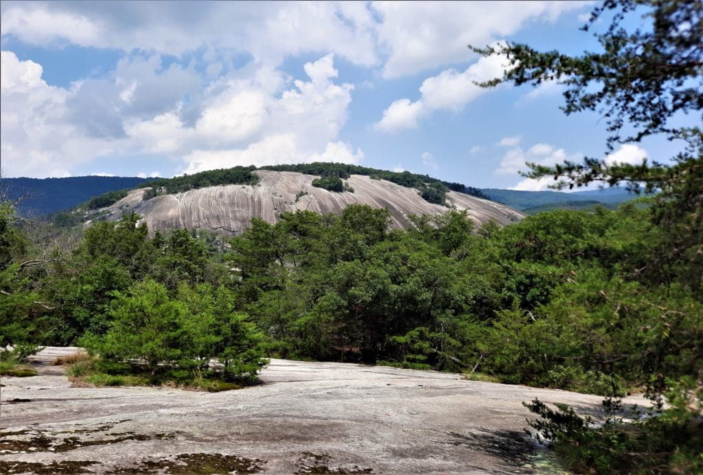View of the dome at Stone Mountain State Park from Wolf Rock.