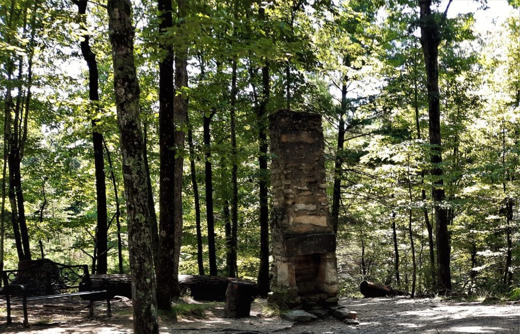 Remnants of a chimney and hearth on the Stone Mountain Loop.
