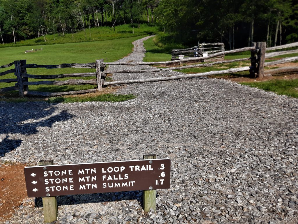 Trailhead signs with mileage at Upper Parking