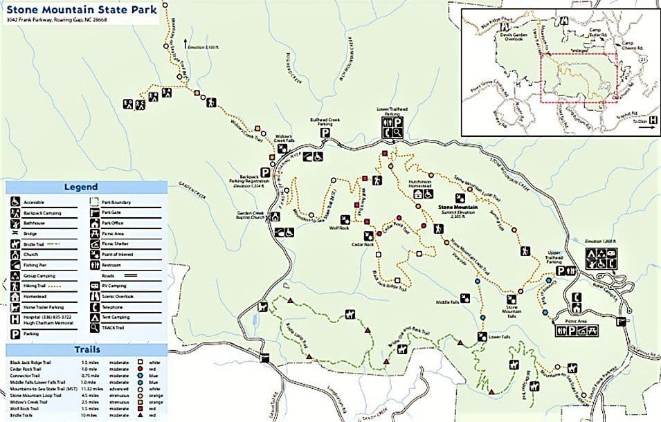 Map of Stone Mountain State Park trails.
