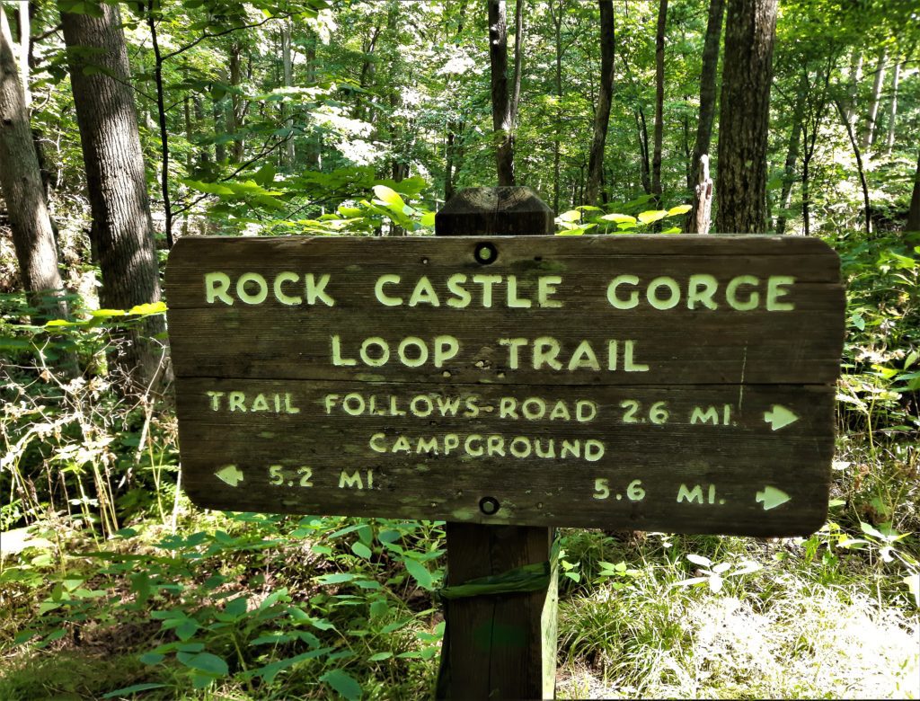 Trail sign on the Rock Castle Gorge Loop