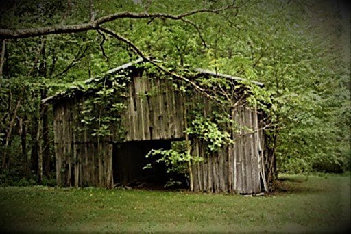 The barn was built with logs from the original cabin.