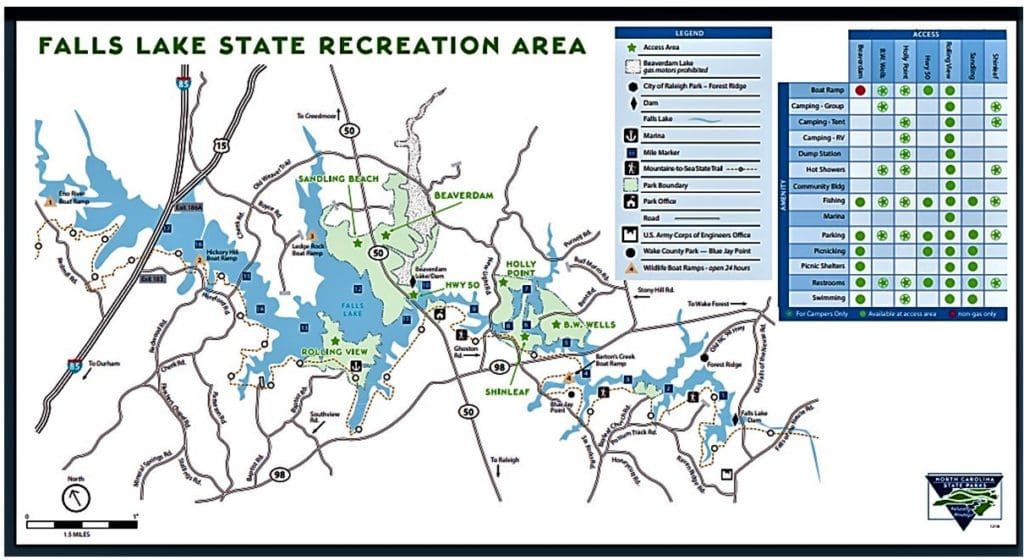 Map of the Falls Lake Recreation Area.