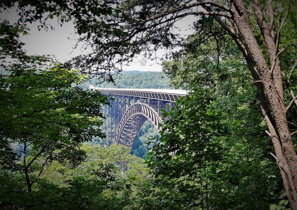 View of the New River Gorge Bridge from the Canyon Rim Boardwalk.