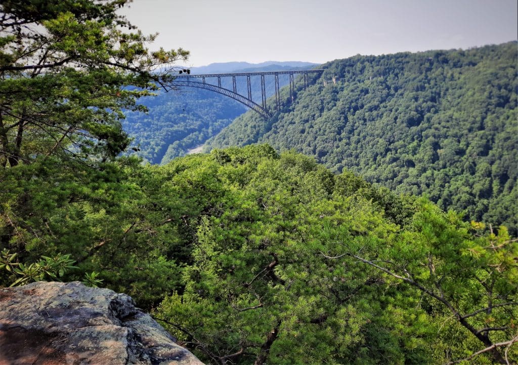 A good view of the New River Gorge Bridge and the mountains from the Long Point Trail.