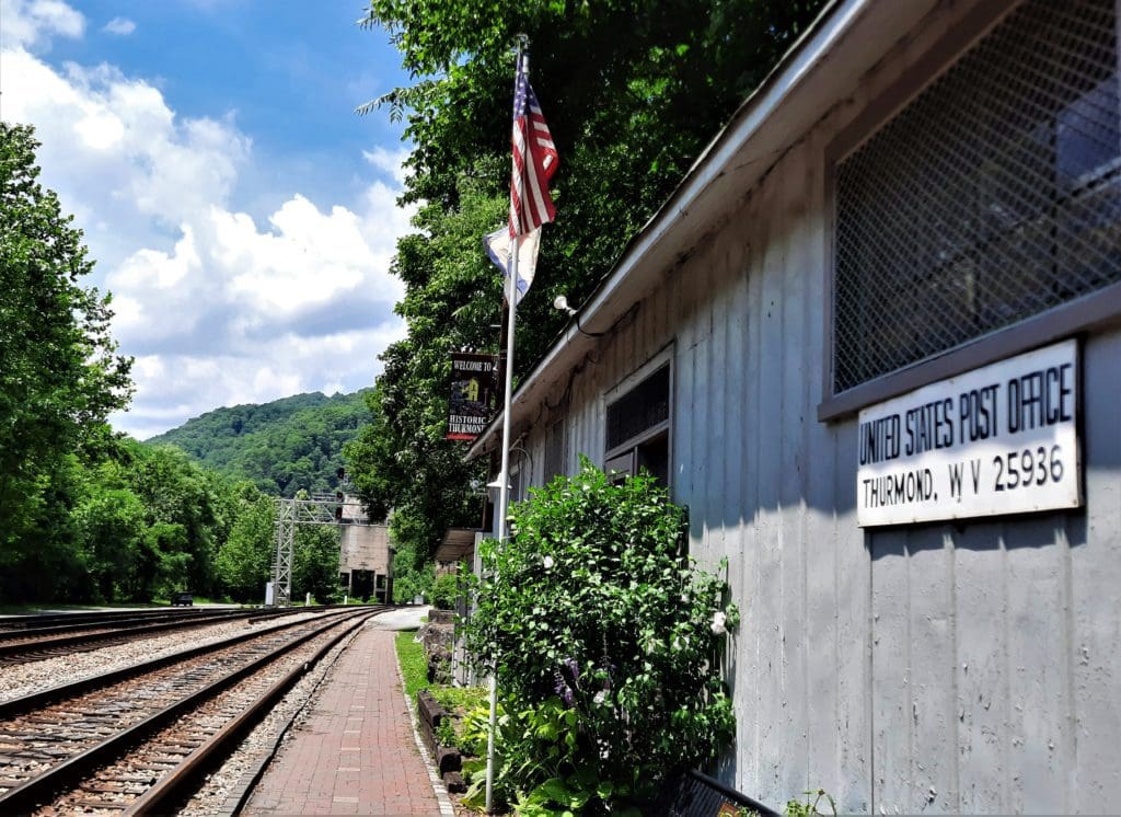 The old Thurmond Post Office along the tracks on the Town Walk.