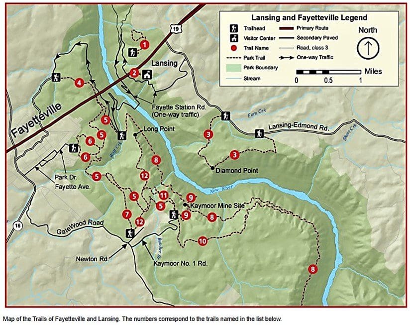 Map of the trails of Fayetteville and Lansing, closest to Canyon Rim VC