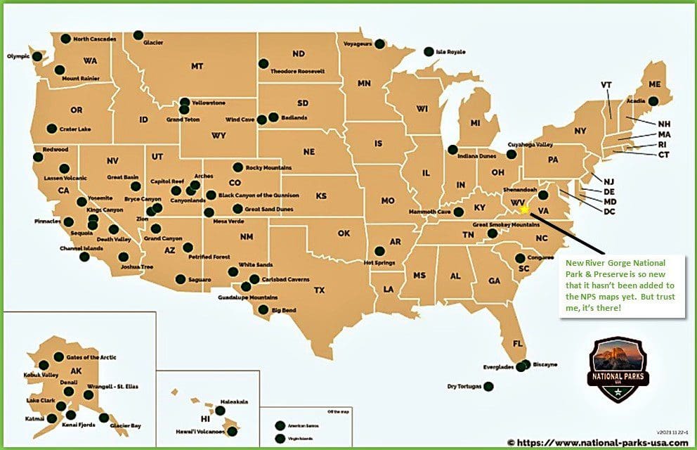 National Park Service map of National Parks in the US.