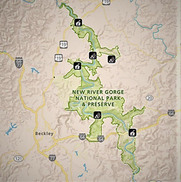 Overview Map of New River gorge National Park
