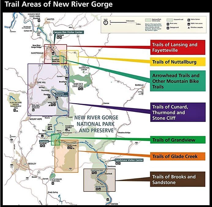 Trail Areas of New River Gorge Map