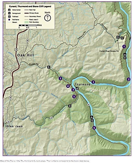 Map of trails in the Thurmond area.