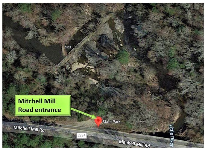 Satellite view f the Mitchell Mill road entrance.