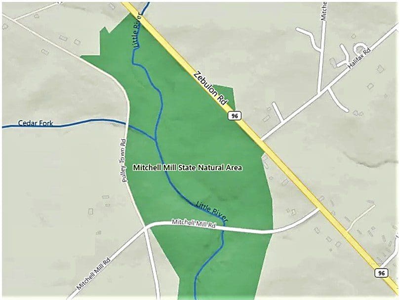 Map of the Mitchell Mill State Natural Area today.